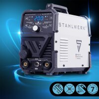 STAHLWERK DC TIG 200 ST | Poste de soudage combiné 2 en 1 | TIG MMA | 200 ampères | Allumage HF, Hotstart, Anti-Stick | Pour acier, inox, cuivre, laiton | Ne convient pas pour laluminium