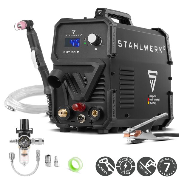 STAHLWERK Plasmaschneider CUT 50 P | 45 A Inverter-Plasmaschneider | HF-Pilotzündung | Digitalanzeige | Schneidleistung bis 15 mm | Smart-Kühlung