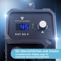 STAHLWERK Plasmaschneider CUT 50 P | 45 A Inverter-Plasmaschneider | HF-Pilotz&uuml;ndung | Digitalanzeige | Schneidleistung bis 15 mm | Smart-K&uuml;hlung