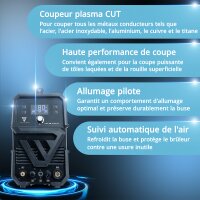 STAHLWERK D&eacute;coupeur plasma CUT 80 P Digital | D&eacute;coupeur plasma Inverter 80 A | Allumage pilote HF | Affichage num&eacute;rique | Interface THC pour CNC | Capacit&eacute; de coupe jusqu&agrave; 25 mm | D&eacute;coupeur plasma avec fonction 2T/4T