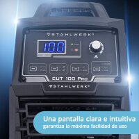 STAHLWERK Cortadora de plasma CUT 100 Pro | Cortadora de plasma inverter 100 A | Encendido piloto HF | Pantalla digital | Interfaz THC para CNC | Capacidad de corte hasta 44 mm | Cortadora de plasma con función 2T/4T