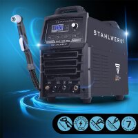 STAHLWERK Cortadora de plasma CUT 100 Pro | Cortadora de plasma inverter 100 A | Encendido piloto HF | Pantalla digital | Interfaz THC para CNC | Capacidad de corte hasta 44 mm | Cortadora de plasma con función 2T/4T