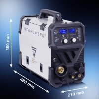 STAHLWERK MTM-200 ST 3-in-1 Schutzgas-Schweißgerät | 200 A Kombi-Inverter für WIG, MIG/MAG, MMA, FLUX, CuSi3-Löten | HF-Zündung | Synergischer Drahtvorschub | VRD und Hotstart | 2-Takt / 4-Takt Modus