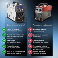 STAHLWERK MTM-200 ST Soldadora de gas 3 en 1 | 200 A combi-inverter para TIG, MIG/MAG, MMA, FLUX, soldadura CuSi3 | ignición HF | alimentación de hilo sinérgica | VRD y arranque en caliente | modo 2 tiempos / 4 tiempos