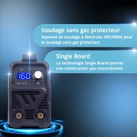 STAHLWERK ARC 160 MD Poste de soudage &agrave; &eacute;lectrodes DC MMA, E-Hand, Lift-TIG Welder | R&eacute;glage en continu | V&eacute;ritable 160 amp&egrave;res | Tr&egrave;s compact et l&eacute;ger | Hot-Start, Anti-Stick, Smart-Refroidissement | Technologie IGBT