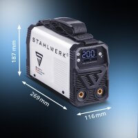 STAHLWERK ARC 200 MD Digitální elektrodová svářečka DC MMA / MMA, Lift-TIG | Skutečných 200 ampérů | Digitální displej s menu | Hotstart, Anti-Stick, ARC-Force, VRD | Inteligentní chlazení | Technologie IGBT