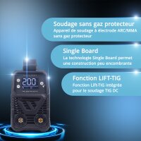 STAHLWERK ARC 200 MD Soudeuse &agrave; &eacute;lectrodes num&eacute;rique DC MMA / E-Hand, Lift-TIG | 200 amp&egrave;res r&eacute;els | &Eacute;cran num&eacute;rique avec menu | Hotstart, Anti-Stick, ARC-Force, VRD | Refroidissement intelligent | Technologie IGBT
