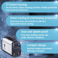 STAHLWERK ARC 200 MD Cyfrowa spawarka elektrodowa DC MMA / MMA, Lift-TIG | Prawdziwe 200 amper&oacute;w | Cyfrowy wyświetlacz z menu | Hotstart, Anti-Stick, ARC-Force, VRD | Inteligentne chłodzenie | Technologia IGBT