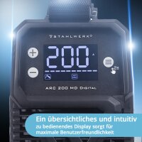 STAHLWERK ARC 200 MD Digital Elektroden-Schwei&szlig;ger&auml;t DC MMA / E-Hand, Lift-TIG | Echte 200 Ampere | Digital-Display mit Men&uuml; | Hotstart, Anti-Stick, ARC-Force, VRD | Smart-K&uuml;hlung | IGBT-Technologie