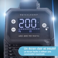 STAHLWERK ARC 200 MD Soudeuse &agrave; &eacute;lectrodes num&eacute;rique DC MMA / E-Hand, Lift-TIG | 200 amp&egrave;res r&eacute;els | &Eacute;cran num&eacute;rique avec menu | Hotstart, Anti-Stick, ARC-Force, VRD | Refroidissement intelligent | Technologie IGBT