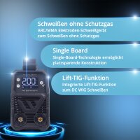 STAHLWERK ARC 200 MD Digitální elektrodová svářečka DC MMA / MMA, Lift-TIG | Skutečných 200 ampérů | Digitální displej s menu | Hotstart, Anti-Stick, ARC-Force, VRD | Inteligentní chlazení | Technologie IGBT