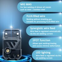 STAHLWERK MIG MAG 200 ST digital gas-shielded arc welder | inverter with 200 A, spot function, synergic wire feed, FLUX and MMA | ARC function