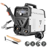 STAHLWERK FLUX 160 ST Digital | 3-i-1 inverter til r&oslash;rtr&aring;d 160 A | Svejsemaskine til FLUX, MMA, Lift-TIG | Synergisk tr&aring;dfremf&oslash;ring | Svejsning uden beskyttelsesgas | Digitalt display | Enkel betjening