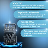 STAHLWERK AC/DC TIG 200 Pulse ST | Soldadora TIG con 200 amperios | Inversor combinado AC/DC TIG y MMA/E-Hand | Modo 2T / 4T | Adecuada para chapas finas | Modo AC para aluminio | Hotstart y anti-stick