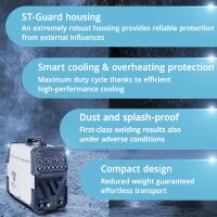STAHLWERK AC/DC TIG 200 Pulse ST | TIG-svejser med 200 ampere | AC/DC TIG- og MMA/E-Hand-kombinationsinverter | 2T/4T-tilstand | velegnet til tynde metalplader | AC-tilstand til aluminium | Hotstart og anti-stick