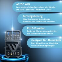 STAHLWERK AC/DC WIG 200 Puls ST | WIG-Schwei&szlig;ger&auml;t mit 200 Ampere | AC/DC WIG und MMA/E-Hand Kombi-Inverter | 2T / 4T-Modus | D&uuml;nnblech geeignet | AC-Modus f&uuml;r Aluminium | Hotstart und Anti-Stick