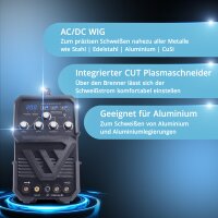 STAHLWERK Schwei&szlig;ger&auml;t AC/DC WIG 200 CUT ST - Kombi 200 A WIG MMA Schwei&szlig;ger&auml;t mit 45 A CUT Plasmaschneider, ALU geeignet