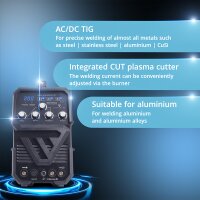 STAHLWERK AC/DC TIG 200 CUT ST welding machine - Combi 200 A TIG MMA welding machine with 45 A CUT plasma cutter, suitable for ALU