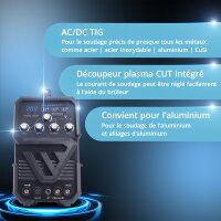 STAHLWERK Poste de soudage AC/DC TIG 200 CUT ST - Poste de soudage combin&eacute; 200 A TIG MMA avec d&eacute;coupeur plasma 45 A CUT, adapt&eacute; &agrave; lALU