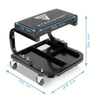 STAHLWERK werkplaatskruk MWH-118 ST | 118 kg draagvermogen | mobiele werkplaatsstoel | werkplaatsstoel | mobiele kruk | werkkruk | werkplaatsstoel met lichtlopende zwenkwielen en opbergvakken