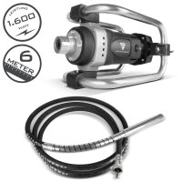 STAHLWERK BR-1600 ST Compacteur à béton | 1.600 watts avec 19.000 tr/min | Bouteille vibrante Ø 45 mm | Kit de tuyaux de 600 cm | Vibrateur à béton puissant | Tuyau vibrant pour murs, plafonds, fondations