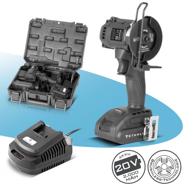 STAHLWERK MAW-20 ST mini cordless angle grinder with 2000 mAh battery | Hand-held angle grinder for cutting metal, tiles and wood | Electric mini saw with brushless technology