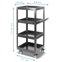 STAHLWERK-työkaluvaunu ST-1100 Työpajavaunu | Teräslevystä valmistettu rullaava vaunu | Työkalujen kuljetusvaunu | Hyllyvaunu, jossa on 4 hyllyä | Kokoonpanovaunu | Lavavaunu | Lavavaunu