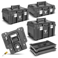 STAHLWERK Toolbox Set | Mobile tool trolley and organizer with telescopic handle | Flexible modular system with assortment boxes | 3 stackable toolboxes | Toolboxes with small parts organizer