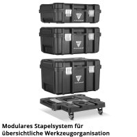 STAHLWERK Toolbox Set | Mobile tool trolley and organizer with telescopic handle | Flexible modular system with assortment boxes | 3 stackable toolboxes | Toolboxes with small parts organizer