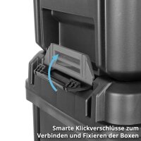 STAHLWERK Toolbox Set | Mobile tool trolley and organizer with telescopic handle | Flexible modular system with assortment boxes | 3 stackable toolboxes | Toolboxes with small parts organizer