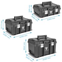 STAHLWERK Toolbox Set | Mobile tool trolley and organizer with telescopic handle | Flexible modular system with assortment boxes | 3 stackable toolboxes | Toolboxes with small parts organizer