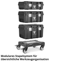 STAHLWERK Toolbox Set | 3 stackable toolboxes | Mobile tool trolley with rolling board | Flexible modular system with assortment boxes | Mobile toolboxes with small parts organizers