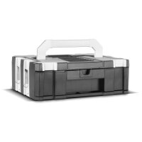 STAHLWERK Toolbox Set | 3 stapelbare Werkzeugkisten | Mobiler Werkzeug-Organizer mit Schubfach und Rollbrett | Flexibles Modul-System mit robusten Sortimentsboxen | Werkzeugtrolley