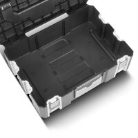 STAHLWERK Toolbox Set | 3 stapelbare Werkzeugkisten | Mobiler Werkzeug-Organizer mit Schubfach und Rollbrett | Flexibles Modul-System mit robusten Sortimentsboxen | Werkzeugtrolley
