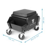 STAHLWERK werkplaatskruk MMH-135 ST | Verrijdbare werkplaatsstoel met lade en zijvakken | Monteursstoel met 4 zwenkwielen | Afneembaar zitkussen als kniebescherming | Verrijdbare werkplaatskruk