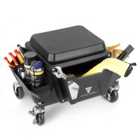 STAHLWERK werkplaatskruk MMH-135 ST | Verrijdbare werkplaatsstoel met lade en zijvakken | Monteursstoel met 4 zwenkwielen | Afneembaar zitkussen als kniebescherming | Verrijdbare werkplaatskruk