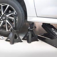 STAHLWERK jack and jacking stand set | 3 t load capacity | hydraulic maneuvering jack and 2 height-adjustable jacking stands | car jack with double lifting piston for cars, SUVs & vans