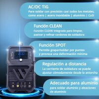 STAHLWERK AC/DC TIG 200 ST Soldadora digital | Soldadora combinada 3 en 1 | Funci&oacute;n de puntos | Funci&oacute;n de limpieza integrada | Inversor TIG/MMA compatible con aluminio con 200 A | Mando a distancia | Panel de control digital