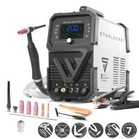 STAHLWERK AC/DC TIG 200 ST Saldatrice digitale | Saldatrice combinata 3 in 1 | Funzione spot | Funzione clean integrata | Inverter TIG/MMA compatibile con alluminio con 200 A | Telecomando | Pannello di controllo digitale