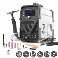STAHLWERK AC/DC TIG 200 ST Soldadora digital | Soldadora combinada 3 en 1 | Funci&oacute;n de puntos | Funci&oacute;n de limpieza integrada | Inversor TIG/MMA compatible con aluminio con 200 A | Mando a distancia | Panel de control digital