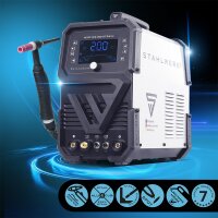 STAHLWERK AC/DC TIG 200 ST Digital welding machine | 3-in1 combination welding machine | Spot function | Integrated clean function | TIG/MMA inverter suitable for aluminum with 200 A | Remote control | Digital control panel