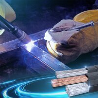 STAHLWERK TIG welding rod set with TIG pen | ER70S-G3 steel + ER307Si stainless steel + ER4043Si5 aluminum | Ø 2.4 mm x 500 mm | 1 kg pack each | welding rod holder 0.8-3.2 mm and transport boxes included