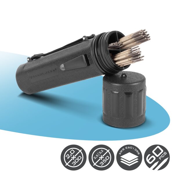STAHLWERK rod electrode set with waterproof storage box | Welding rods AWS E6013 RR in electrode quiver | 60 electrodes value pack | 2.0 x 300 mm | 2.5 x 350 mm | 3.2 x 350 mm