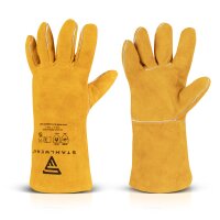 STAHLWERK Gants de soudeur, lot de 2 | Gants en cuir | Gants de travail en cuir véritable résistant | Haute résistance thermique et mécanique pour le soudage Découpe au plasma