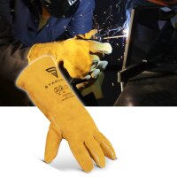 STAHLWERK Gants de soudeur, lot de 2 | Gants en cuir | Gants de travail en cuir véritable résistant | Haute résistance thermique et mécanique pour le soudage Découpe au plasma
