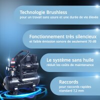 STAHLWERK Compresseur ST-110 Pro avec 8 bar | 1,97 CV | 1,45 kW | 250 l/min | Réservoir 10 l Compresseur dair sans huile | Compresseur à piston | Compresseur silencieux | Compresseur silencieux avec moteurs Brushless