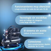 STAHLWERK Compresor ST-110 Pro con 8 bar | 1,97 CV | 1,45 kW | 250 l/min | Depósito de 10 l compresor de aire exento de aceite | compresor de pistón | compresor silencioso | compresor whisper con motores sin escobillas