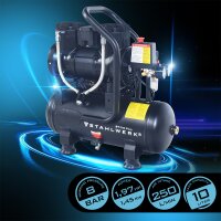STAHLWERK ST-110 Pro kompressor med 8 bar | 1,97 hk | 1,45 kW | 250 l/min | 10 l tank oliefri luftkompressor | stempelkompressor | lydløs kompressor | hviskende kompressor med børsteløse motorer