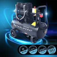 STAHLWERK ST-310 Pro kompressor med 8 bar | 1,97 hk | 1,45 kW | 250 l/min | 30 L tank oljefri luftkompressor | kolvkompressor | tyst kompressor | viskande kompressor med borstlösa motorer