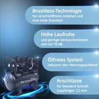 STAHLWERK Kompressor ST-510 Pro mit 10 bar | 3,94 PS | 2,9 kW | 500 l/min | 50 L Tank ölfreier Druckluft-Kompressor | Kolben-Kompressor | Silent-Kompressor | Flüster-Kompressor mit Brushless-Motoren